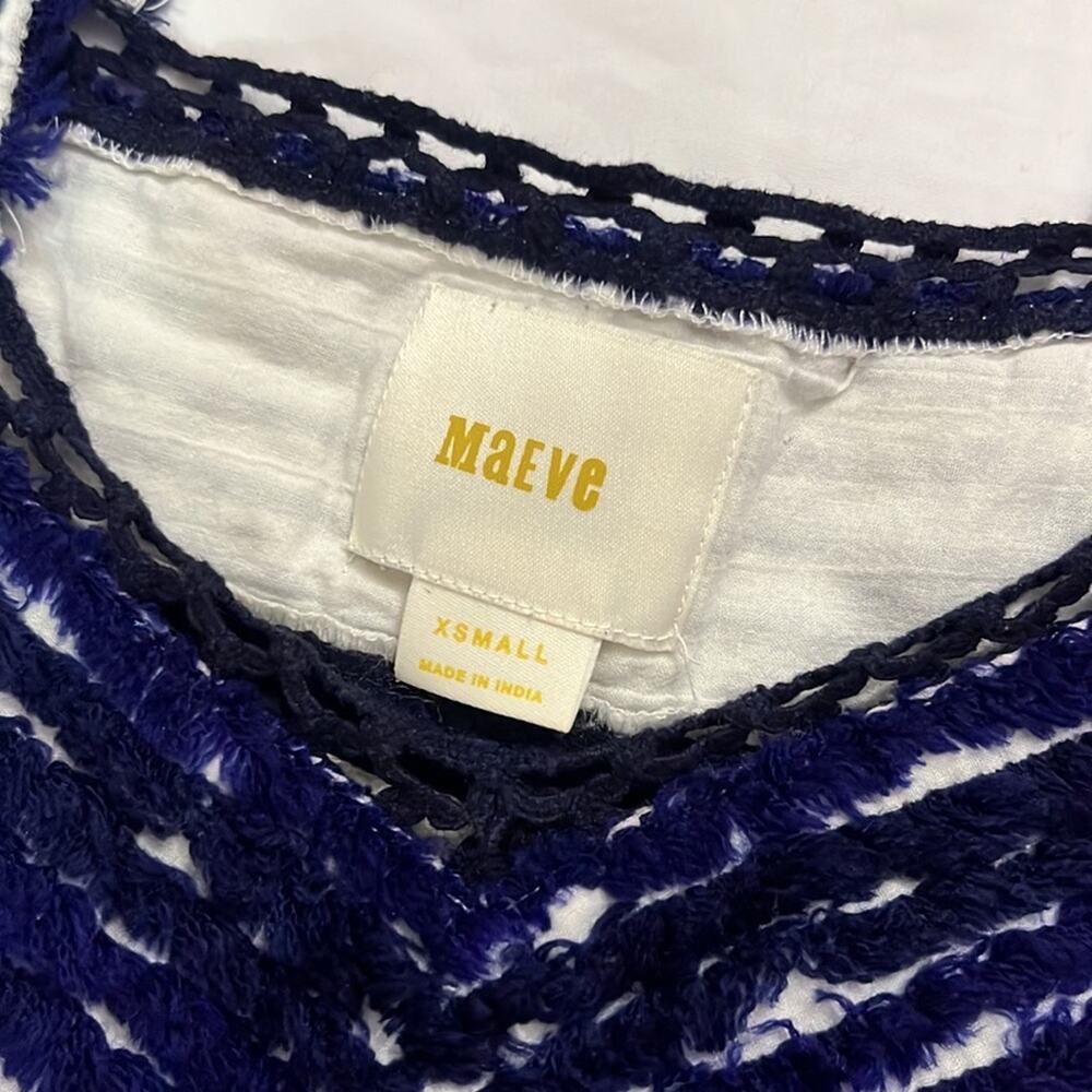 Maeve Anthropologie Coastal Nautical Embroidered Aztec Blouse Size XS Summer Top - Picture 5 of 8